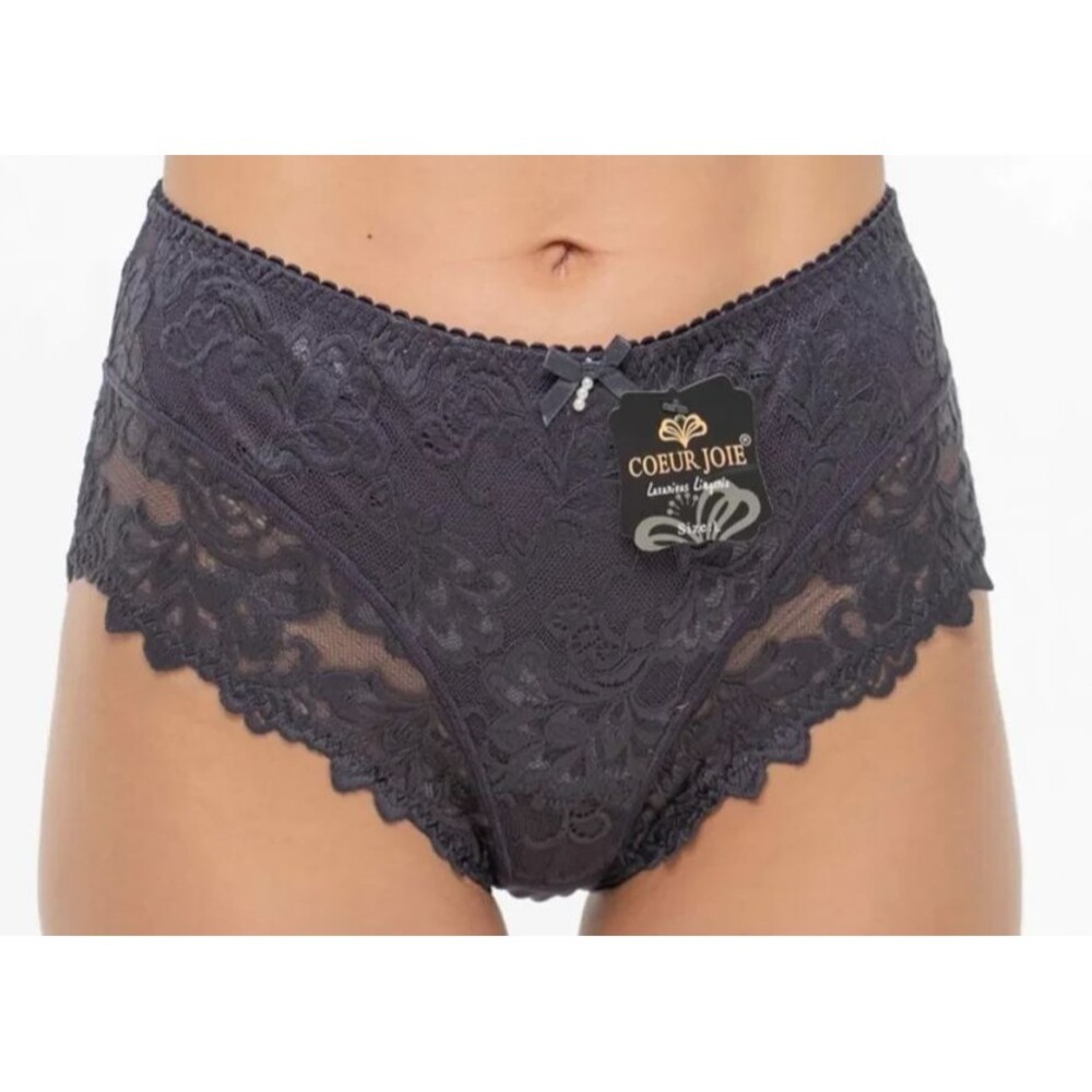 Women's XL Black Lace Panties High Waisted Scalloped Full Coverage Briefs Comfy